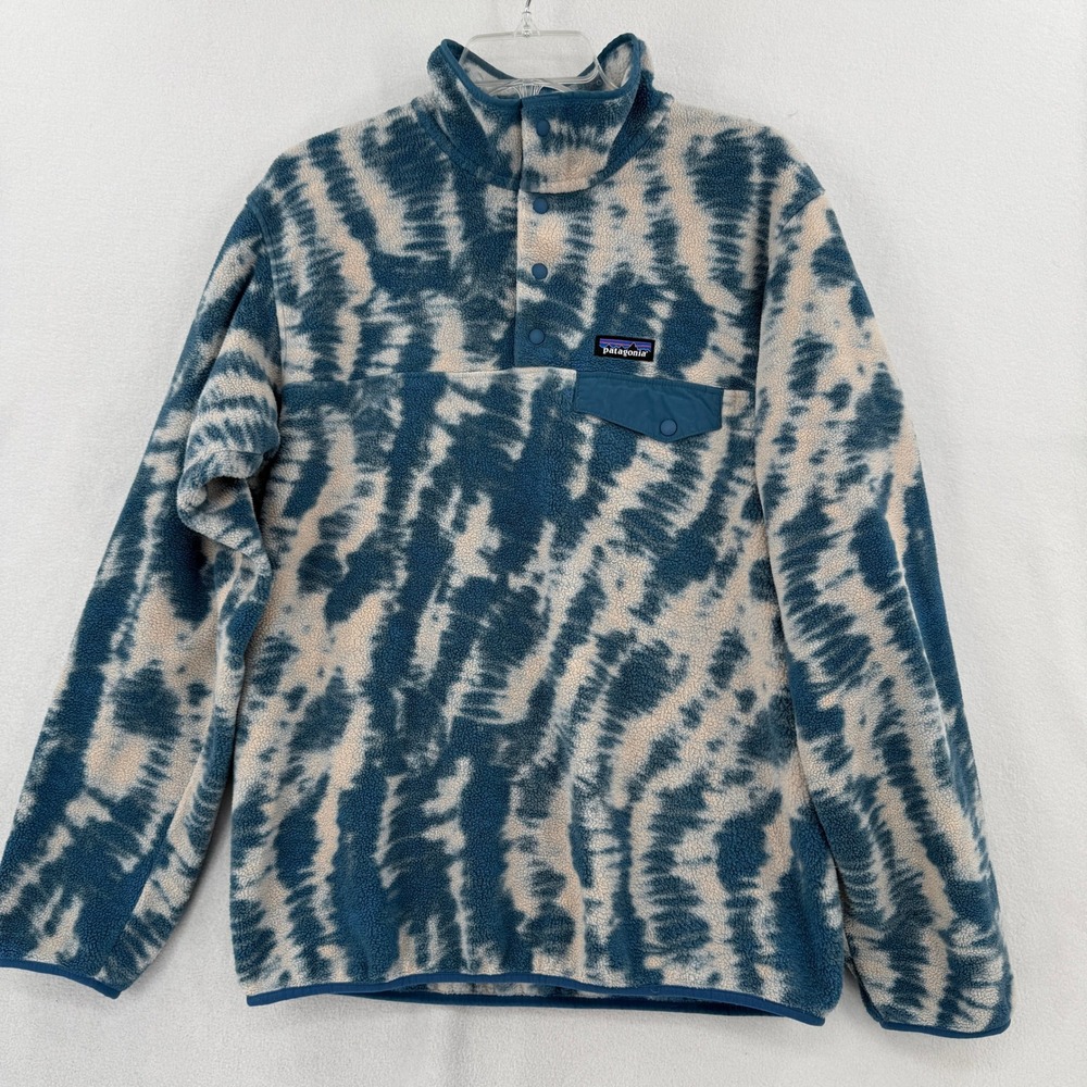 Patagonia Synchilla Snap-T Pullover Women Large Blue Tie Dye Fleece 25455